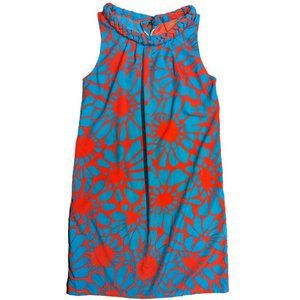 TRACY NEGOSHIAN Blue Orange Geometric Flower Sleeveless Shift Dress Size XS